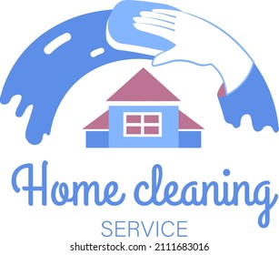 House cleaning service, company maintaining home or apartment in tidiness. Glove and wet wipe, professional care and disinfection of surfaces. Purity and hygiene, label or logo. Vector in flat style