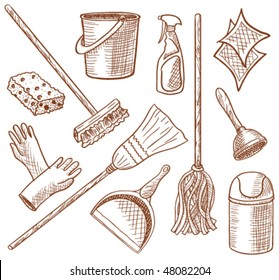 House cleaning service hand-drawn icon set