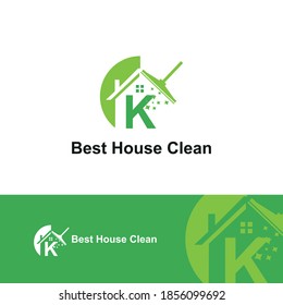 House Cleaning Service with Initial K Letter Concept Logo Design Template