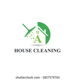 Hausreinigung mit anfänglichem Buchstaben, Besen und glänzendem Symbol Design-Vorlage für Logo-Design. Heimwartungsgeschäft	