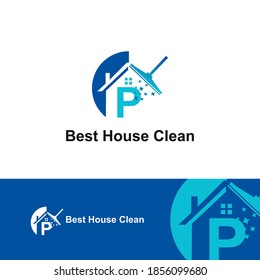Servicio de limpieza de la casa con la plantilla inicial de diseño de logotipo para el concepto de letra P