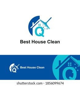 House Cleaning Service with Initial Q Letter Concept Logo Design Template