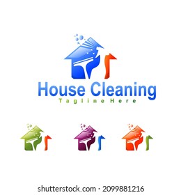 House Cleaning service logo design idea. Eco Friendly with shiny Home and circle Concept isolated on white Background