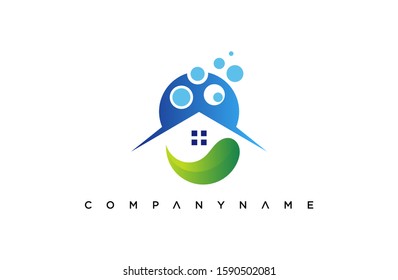 house cleaning service logo template, for your company, with water, leaves and house. vector icon
