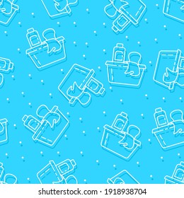 House cleaning service seamless pattern. Vector background of flat signs in thin line style. Concept of Services for cleaning and laundry.