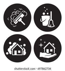 House cleaning services vector logo. White icon on a black background