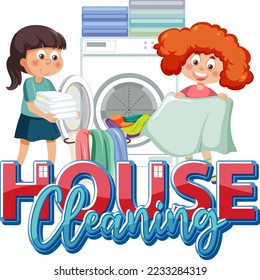 House Cleaning text for banner or poster design illustration
