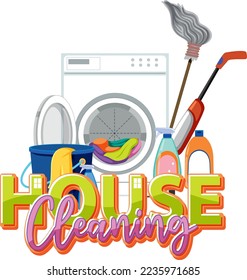 House Cleaning text for banner or poster design illustration