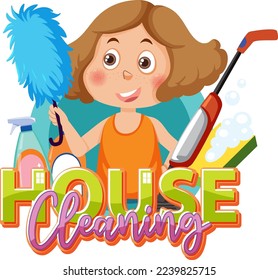 House Cleaning text for banner or poster design illustration