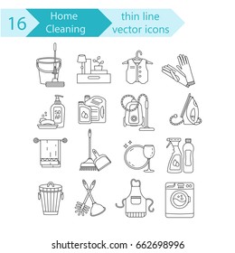 House cleaning thin line vector icon set. For cleaning companies, laundries and dry cleaners service.