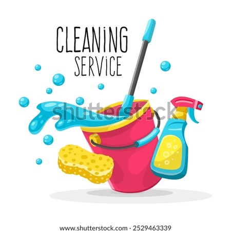House cleaning tools. Draft outline hand-drawn. And washing service concept. Isolated on white background. Vector illustration.