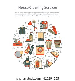 House cleaning vector card. For cleaning companies, laundries and dry cleaners service. Good for web and print.