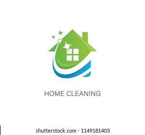 House Cleaning Vector Logo Design, Eco Friendly with shiny Home and circle Concept isolated on white Background