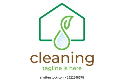 House Cleaning Vector Logo Design, Eco Friendly with shiny Home and circle Concept isolated on white Background