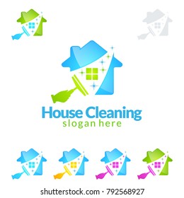 House Cleaning Vector Logo Design, Eco Friendly with shiny Home and circle Concept isolated on white Background