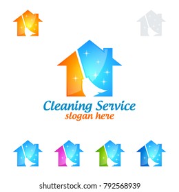 House Cleaning Vector Logo Design, Eco Friendly with shiny Home and circle Concept isolated on white Background