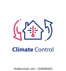 House Climate Control System, Change Temperature, Home Air Conditioning, Cooling Or Heating, Vector Line Icon