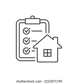 House and clipboard. Mortgage, home checklist icon concept isolated on white background. Vector illustration