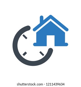 House and clock icon blue