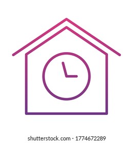 casa con icono de reloj sobre fondo blanco, estilo gradiente, ilustración vectorial