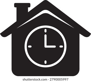 House with clock on the front facade icon symbol