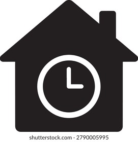 House with clock on front side home time concept
