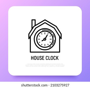 House With Clock, Payment Of Rent, Late Payment Thin Line Icon. Vector Illustration.