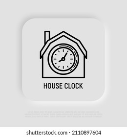 House With Clock, Payment Of Rent, Late Payment Thin Line Icon. Vector Illustration.