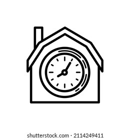 House With Clock, Payment Of Rent, Late Payment Thin Line Icon. Vector Illustration.