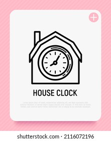 House With Clock, Payment Of Rent, Late Payment Thin Line Icon. Vector Illustration.