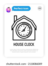 House With Clock, Payment Of Rent, Late Payment Thin Line Icon. Vector Illustration.