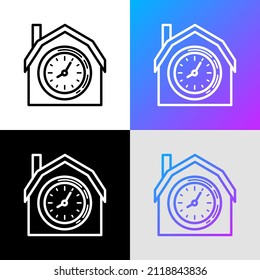 House With Clock, Payment Of Rent, Late Payment Thin Line Icon. Vector Illustration.