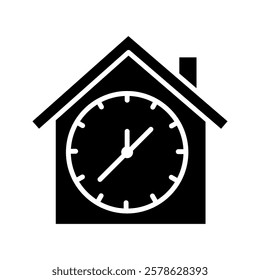 House with Clock or Time vector thin line concept icon or design element vector illustration, pictogram isolated on white background. color editable