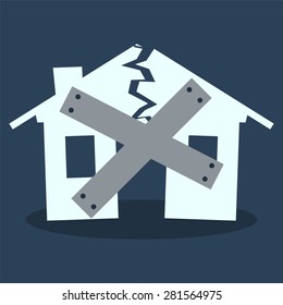 House Close Down, Silhouette Of Broken House As Illustration Of Disaster, Crisis Or Divorce