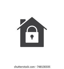 House With Closed Lock Icon Vector, Filled Flat Sign, Solid Pictogram Isolated On White. Home Protection With Locked Padlock Symbol, Logo Illustration