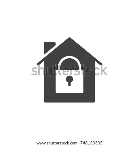 House with closed lock icon vector, filled flat sign, solid pictogram isolated on white. Home protection with locked padlock symbol, logo illustration