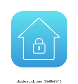House with a closed lock line icon for web, mobile and infographics. Vector white icon on the blue gradient square with rounded corners isolated on white background.