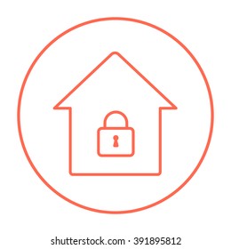 Casa con icono de línea de bloqueo cerrada.