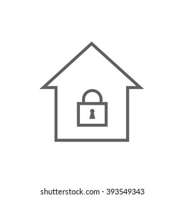 House With Closed Lock Line Icon.