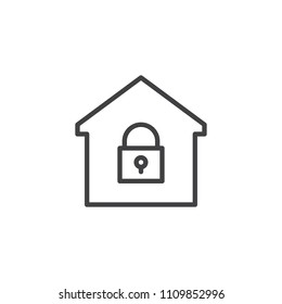 House with closed lock outline icon. linear style sign for mobile concept and web design. Home security simple line vector icon. Symbol, logo illustration. Pixel perfect vector graphics