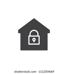 House with closed lock vector icon. filled flat sign for mobile concept and web design. Home security simple solid icon. Symbol, logo illustration. Pixel perfect vector graphics
