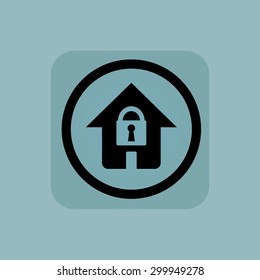 House with closed padlock in circle, in square, on pale blue background