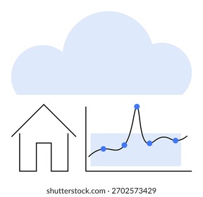 Nuvem doméstica e gráfico enfatizam a inovação tecnológica de conectividade e análise de dados. Ideal para imóveis, tecnologia, ciência de dados, casas inteligentes, transformação digital, conectividade, inovação