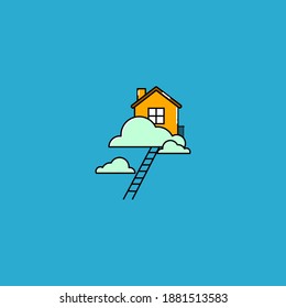  House and cloud with up stair to sky vector illustration. nature and landscape.