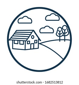 house clouds and tree line style icon design, Landscape nature earth eco ecology conservation bio environment and outdoor theme Vector illustration