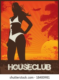 House Club Beach Girl Illustration