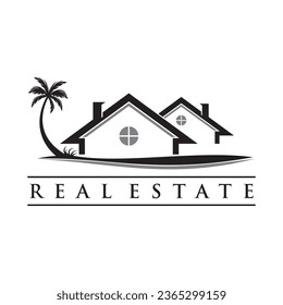 House with coconut tree for real estate logo design icon vector