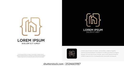 House code logo design vector illustration. House and code logo icon.	
