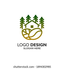 House with coffee and tea for cafe and drink logo design