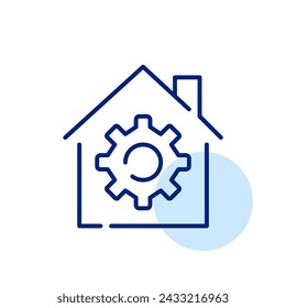 House and cogwheel. Digital toolkit for optimization and customization smart home experience. Pixel perfect vector icon